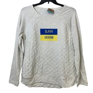 Upcycled Hand Printed Womens Large Slava Ukraini Save Ukraine Flag Sweatshirt